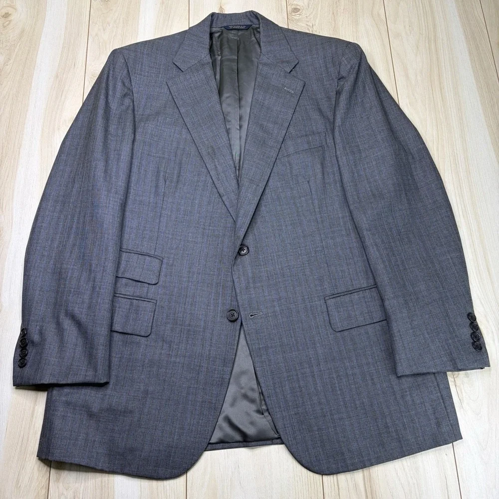 Brooks Brothers Golden Fleece Herringbone Pinstripe Gray Suit Mens 43R 40x28